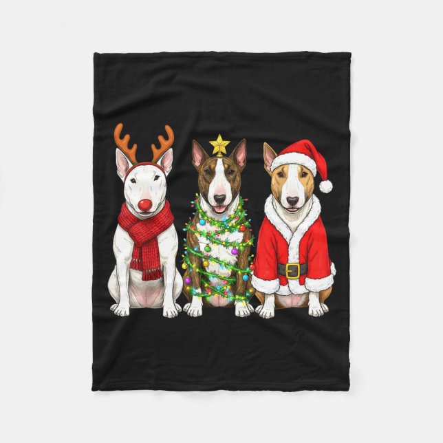 Retro Christmas Bull Terrier Santa Reindeer Dog Lo Fleecefilt (Framsidan)
