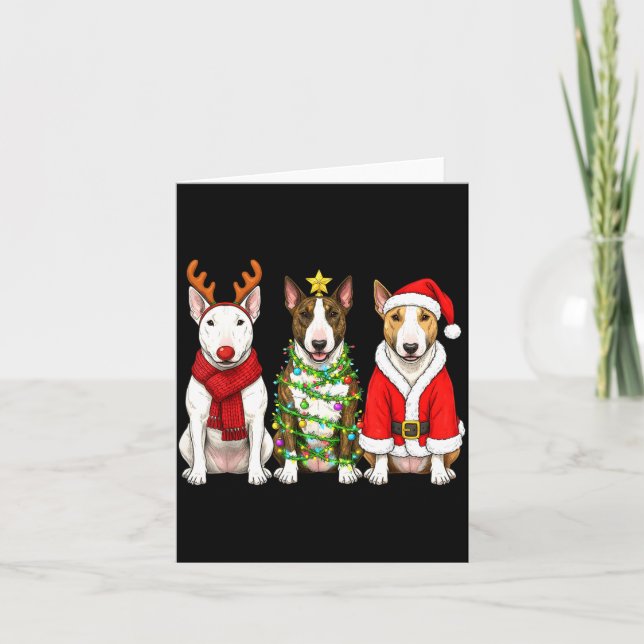 Retro Christmas Bull Terrier Santa Reindeer Dog Lo Kort (Framsida)