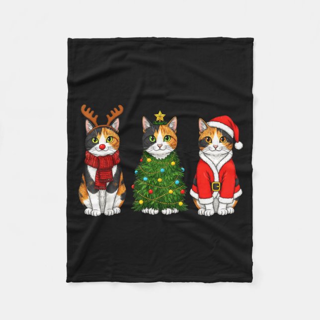 Retro Christmas Calico Cat Santa Reindeer  Fleecefilt (Framsidan)
