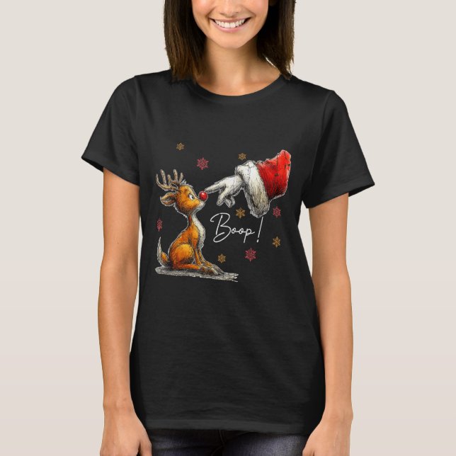Retro Christmas Cartoon Boop, Christmas Reindeer  T Shirt (Framsida)