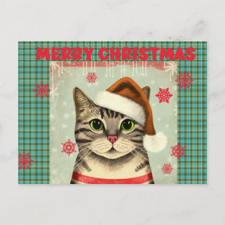 Retro Christmas Cat Merry Christmas postcard Vykort