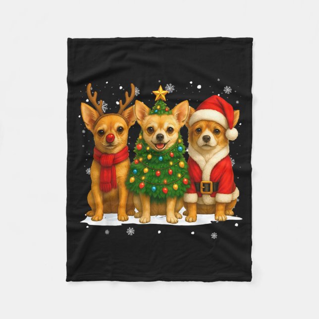 Retro Christmas Chihuahua Santa Reindeer Dog Lover Fleecefilt (Framsidan)