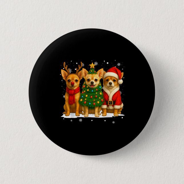 Retro Christmas Chihuahua Santa Reindeer Dog Lover Knapp (Framsida)