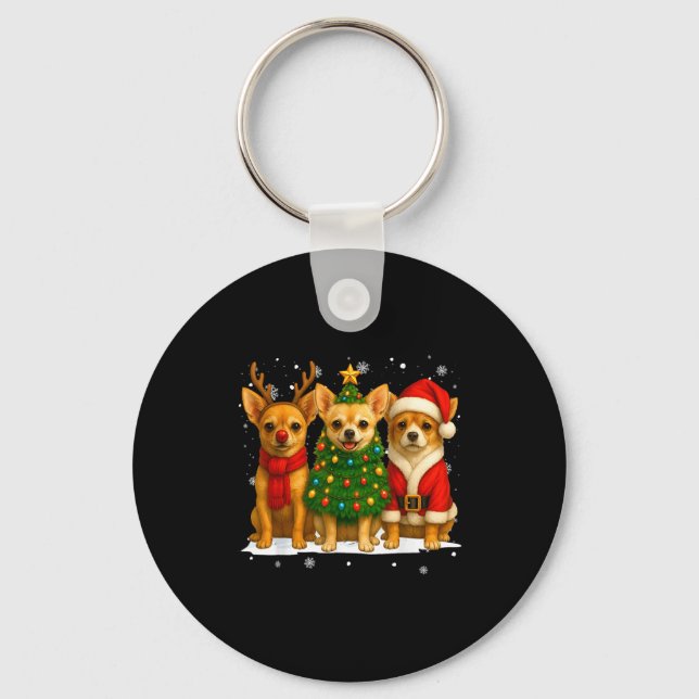 Retro Christmas Chihuahua Santa Reindeer Dog Lover Nyckelring (Framsida)