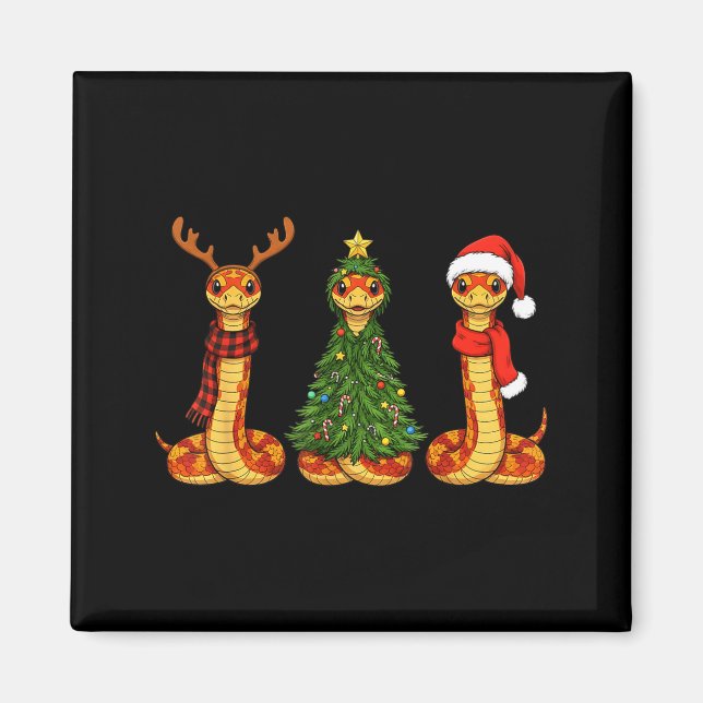 Retro Christmas Corn Snake Santa Reindeer  Magnet (Framsidan)
