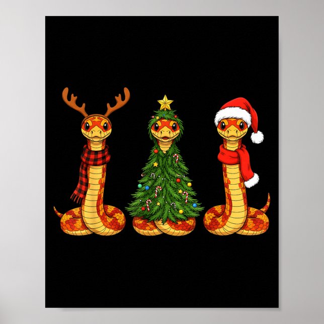 Retro Christmas Corn Snake Santa Reindeer  Poster (Framsidan)