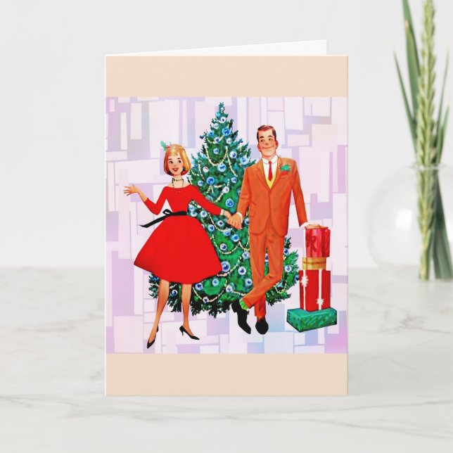 RETRO CHRISTMAS COUPLE ART GREETING Card Helgkort (Framsida)