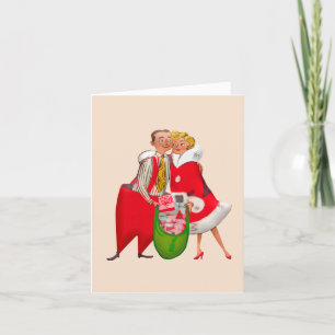 RETRO CHRISTMAS COUPLE ART GREETING Card Helgkort