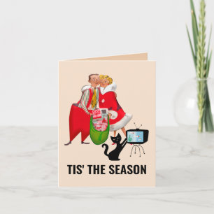 RETRO CHRISTMAS COUPLE & CAT GREETING Card Helgkort