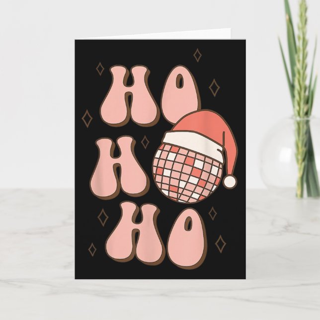 Retro Christmas Disco Ball Groovy Ho Ho Ho Santa H Kort (Framsida)