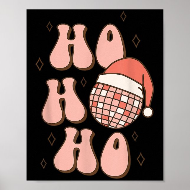 Retro Christmas Disco Ball Groovy Ho Ho Ho Santa H Poster (Framsidan)