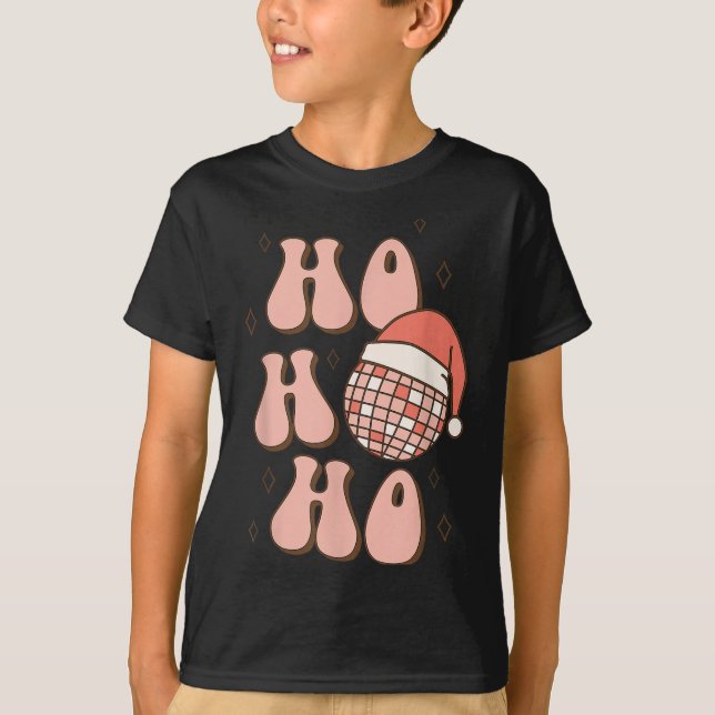 Retro Christmas Disco Ball Groovy Ho Ho Ho Santa H T Shirt (Framsida)