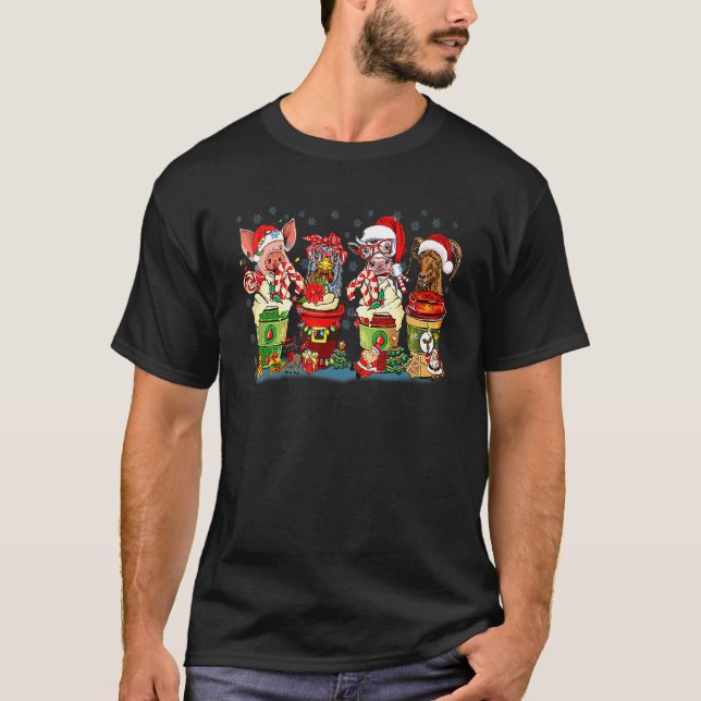 Retro Christmas farm animals coffee latte country  T Shirt (Framsida)