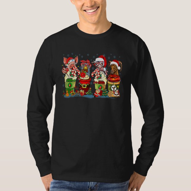 Retro Christmas farm animals coffee latte country  T Shirt (Framsida)