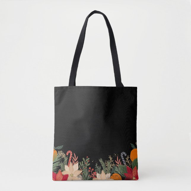 Retro Christmas floral pattern in black Tygkasse (Framsida)