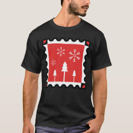 Retro Christmas Forest Red Winter Pines & Snowfl T Shirt