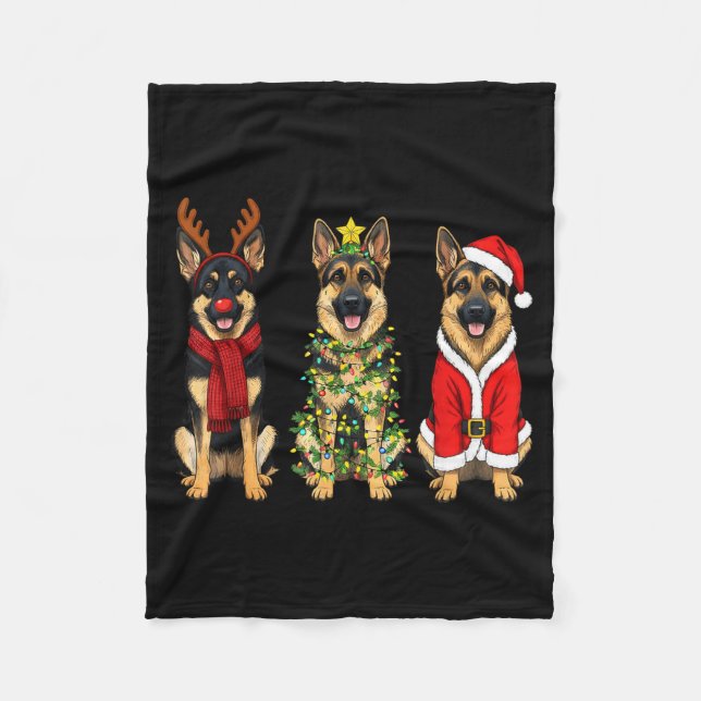 Retro Christmas German Shepherd Santa Reindeer Gsd Fleecefilt (Framsidan)