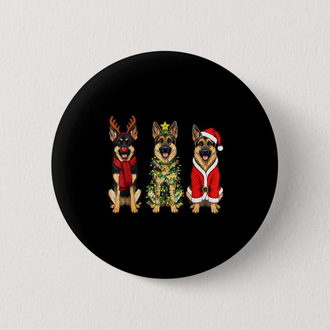 Retro Christmas German Shepherd Santa Reindeer Gsd Knapp (Framsida)