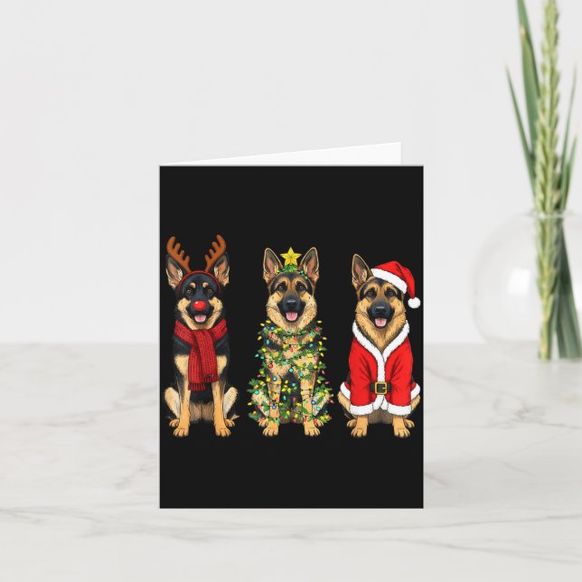 Retro Christmas German Shepherd Santa Reindeer Gsd Kort (Framsida)