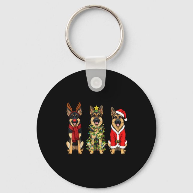 Retro Christmas German Shepherd Santa Reindeer Gsd Nyckelring (Framsida)