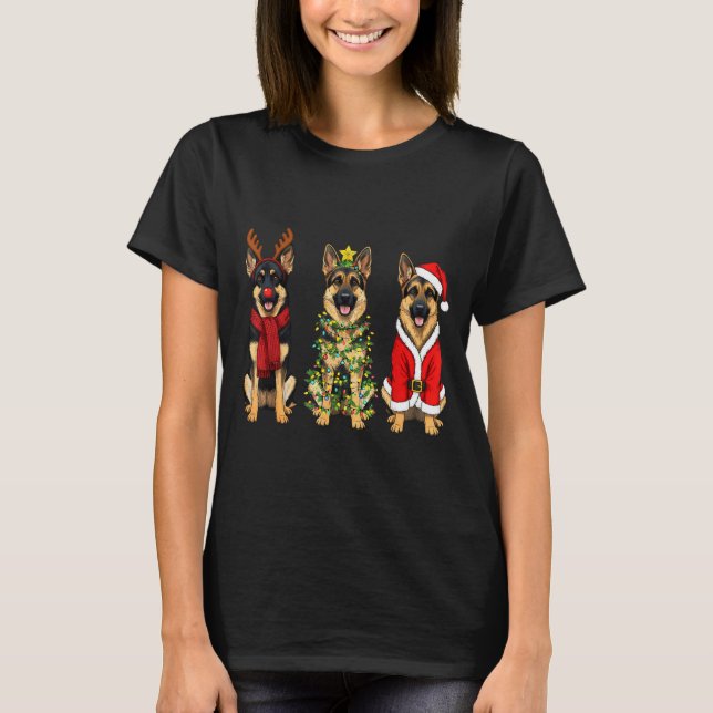 Retro Christmas German Shepherd Santa Reindeer Gsd T Shirt (Framsida)