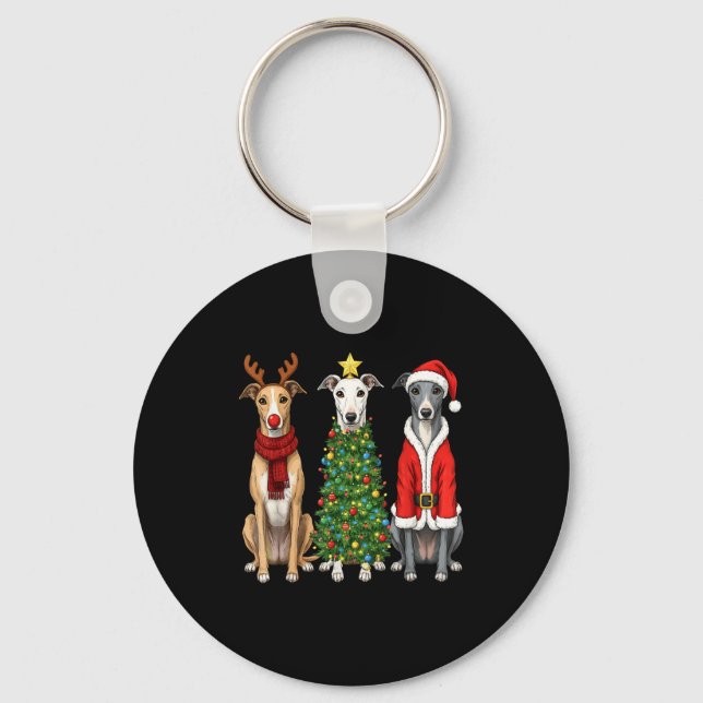 Retro Christmas Ghound Santa Reindeer Dog Lover  Nyckelring (Framsida)