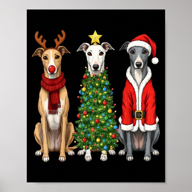 Retro Christmas Ghound Santa Reindeer Dog Lover  Poster (Framsidan)