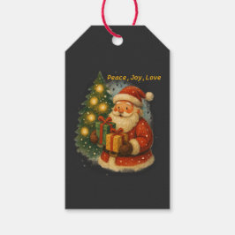“Retro Christmas Gift Tag – Santa with Gifts” Presentetikett