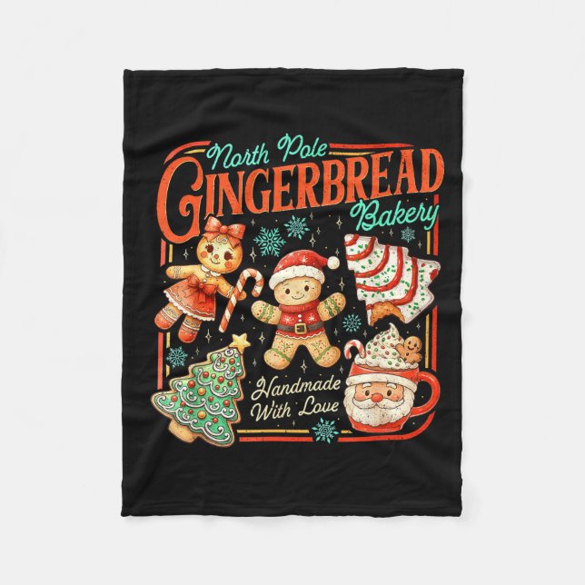 Retro Christmas Gingerbread Bakery North Le Cookie Fleecefilt (Framsidan)