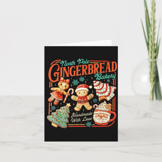 Retro Christmas Gingerbread Bakery North Le Cookie Kort (Framsida)