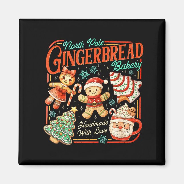 Retro Christmas Gingerbread Bakery North Le Cookie Magnet (Framsidan)