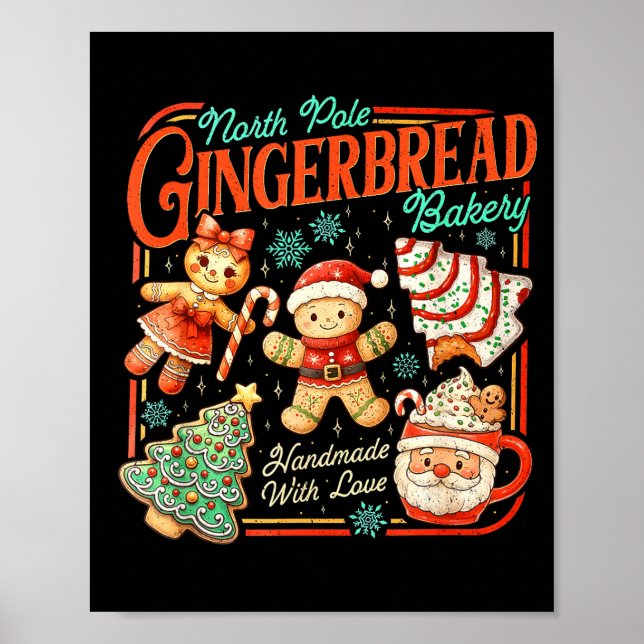 Retro Christmas Gingerbread Bakery North Le Cookie Poster (Framsidan)