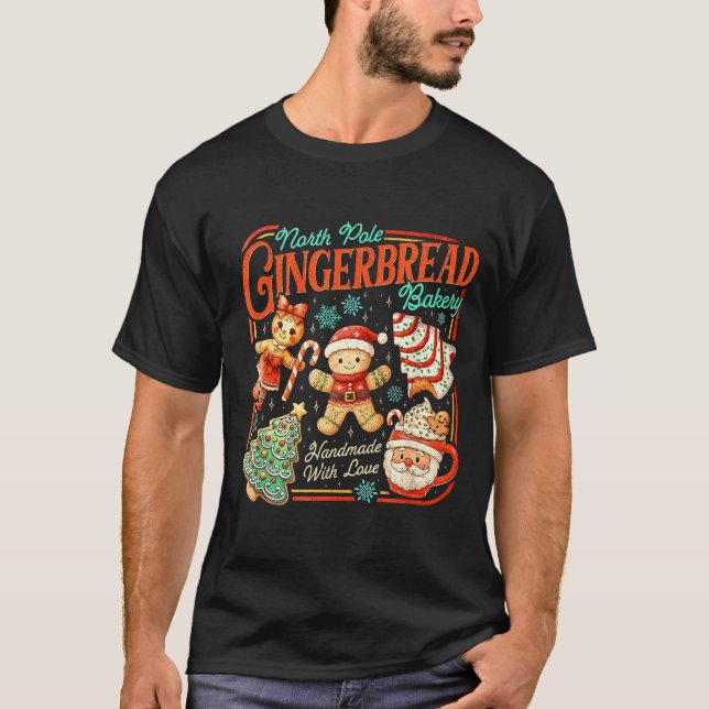 Retro Christmas Gingerbread Bakery North Le Cookie T Shirt (Framsida)