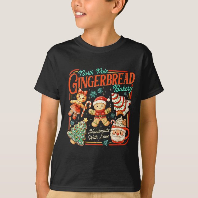 Retro Christmas Gingerbread Bakery North Le Cookie T Shirt (Framsida)