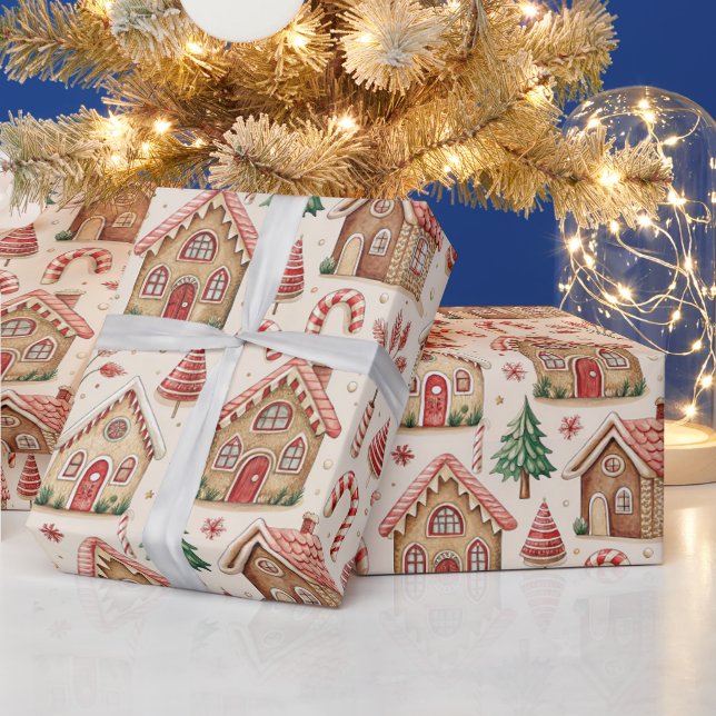 Retro Christmas Gingerbread House Holiday Presentpapper (Helgdagar)