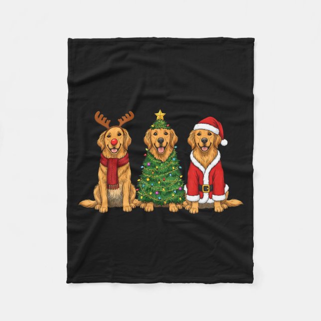 Retro Christmas Golden Retriever Santa Reindeer Do Fleecefilt (Framsidan)