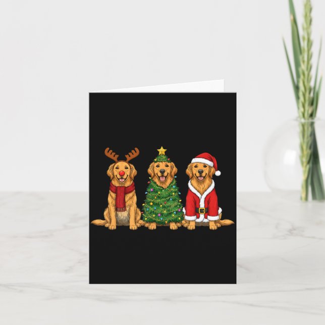 Retro Christmas Golden Retriever Santa Reindeer Do Kort (Framsida)