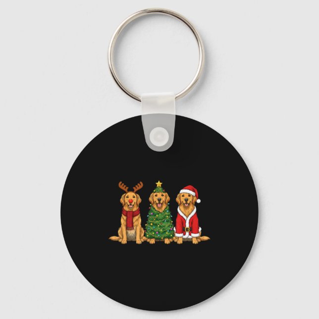 Retro Christmas Golden Retriever Santa Reindeer Do Nyckelring (Framsida)