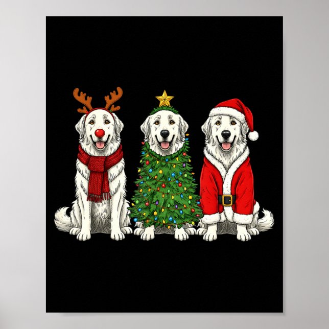 Retro Christmas Great Pyrenees Santa Reindeer Dog  Poster (Framsidan)