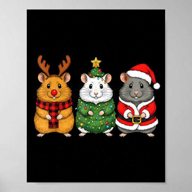 Retro Christmas Hamster Santa Reindeer  Poster (Framsidan)