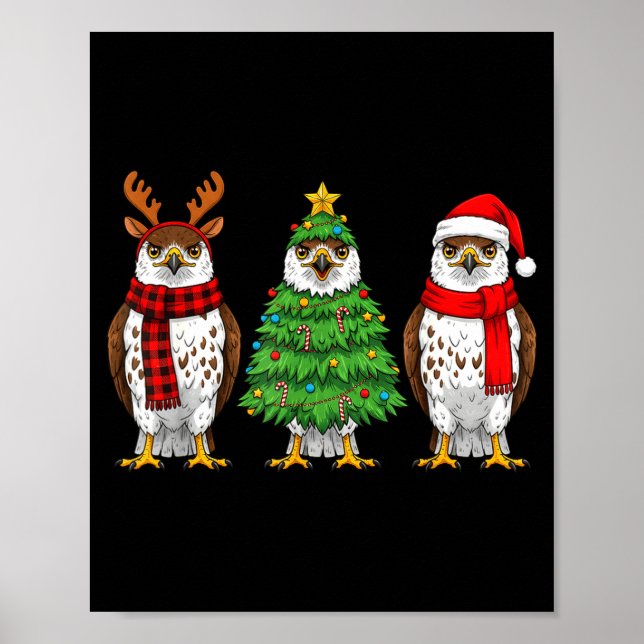 Retro Christmas Hawk Santa Reindeer  Poster (Framsidan)