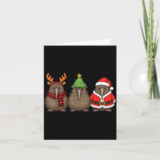 Retro Christmas Kiwi Bird Santa Reindeer  Kort (Framsida)
