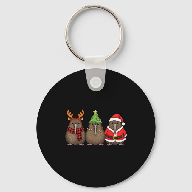 Retro Christmas Kiwi Bird Santa Reindeer  Nyckelring (Framsida)