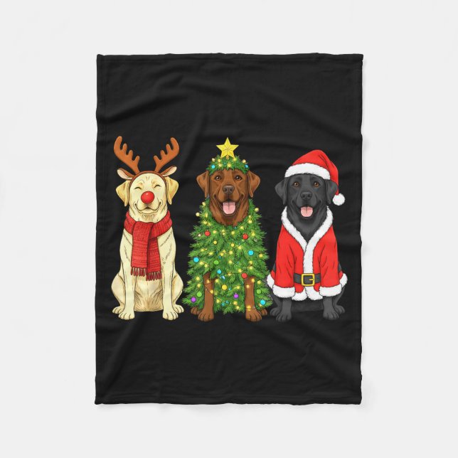Retro Christmas Labrador Retriever Santa Reindeer  Fleecefilt (Framsidan)
