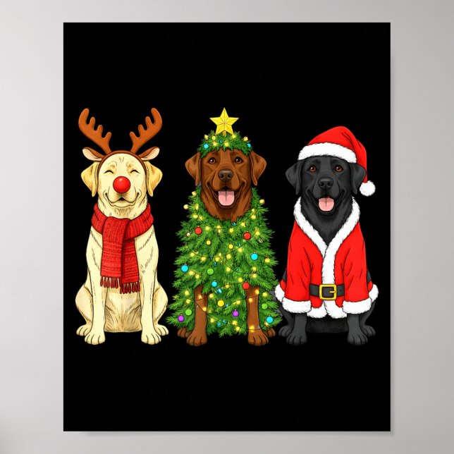 Retro Christmas Labrador Retriever Santa Reindeer  Poster (Framsidan)