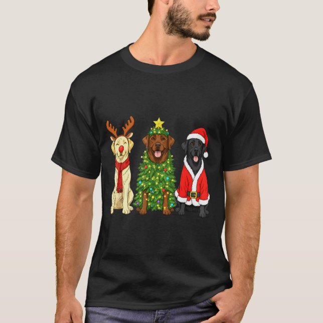 Retro Christmas Labrador Retriever Santa Reindeer  T Shirt (Framsida)