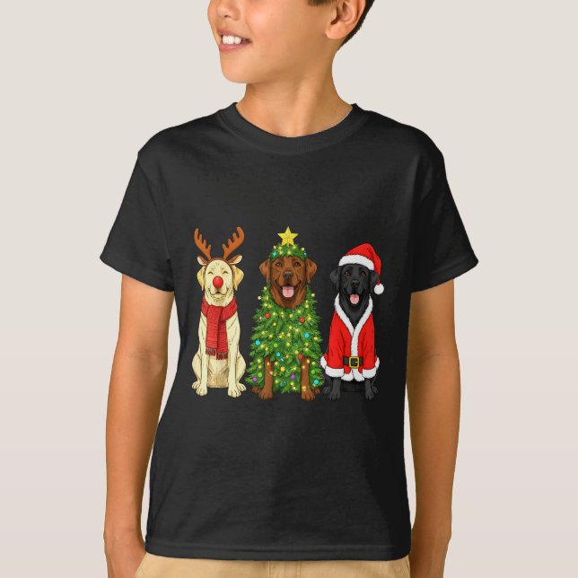 Retro Christmas Labrador Retriever Santa Reindeer  T Shirt (Framsida)