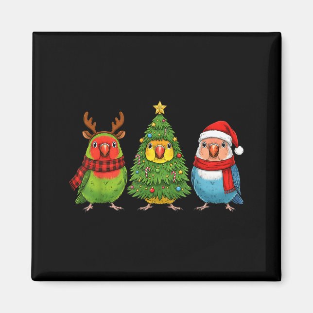 Retro Christmas Lovebird Parrot Santa Reindeer  Magnet (Framsidan)