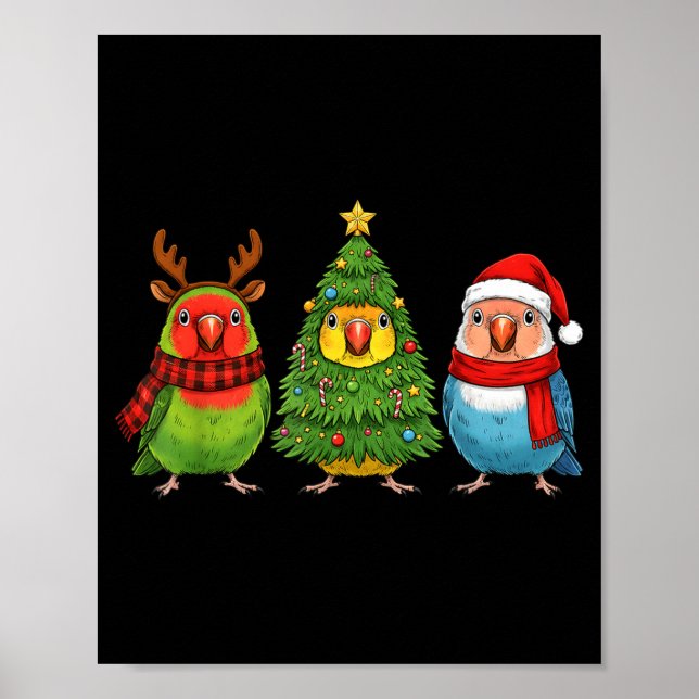 Retro Christmas Lovebird Parrot Santa Reindeer  Poster (Framsidan)