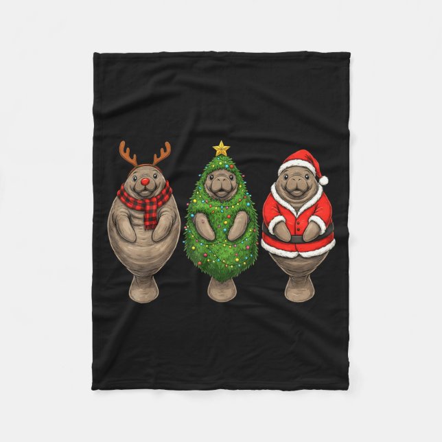 Retro Christmas Manatee Santa Reindeer  Fleecefilt (Framsidan)